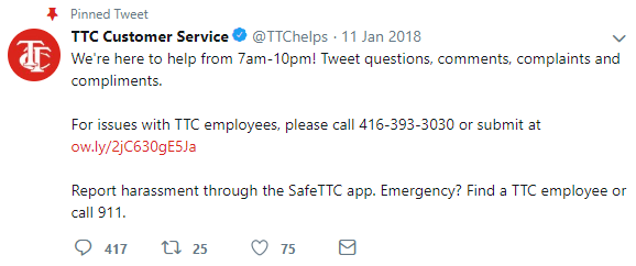 Tweet TTC Customer Service